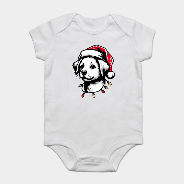 Adorable Dog Christmas Lights Santa Hat Baby Bodysuit by Frank Ring